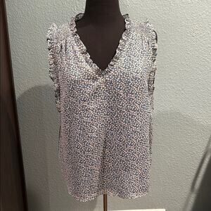 Eliane Rose Blue Floral Metallic Thread Ruffle Blouse NWT L Boho Cottagecore